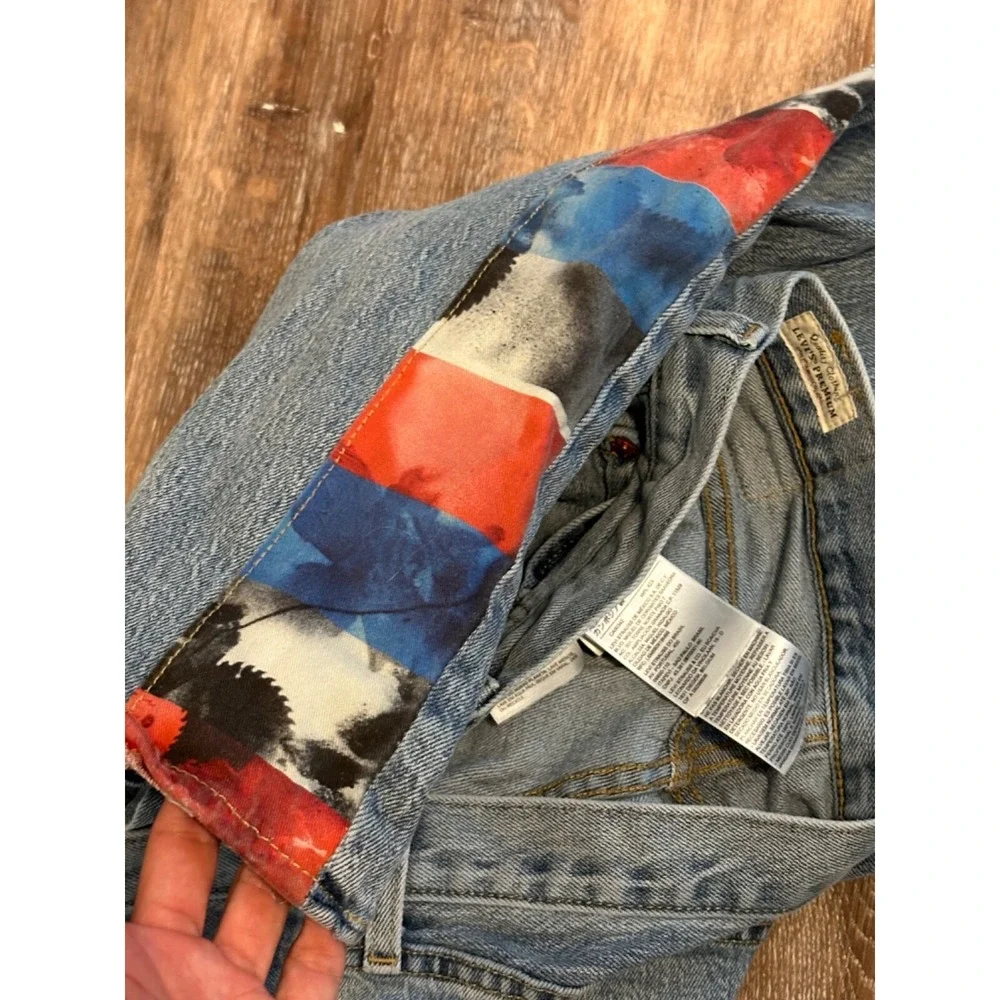 LEVI'S PREMIUM BIG E 501 '93 STRAIGHT PATCHWORK DENIM JEANS BUTTON FLY W33 L32